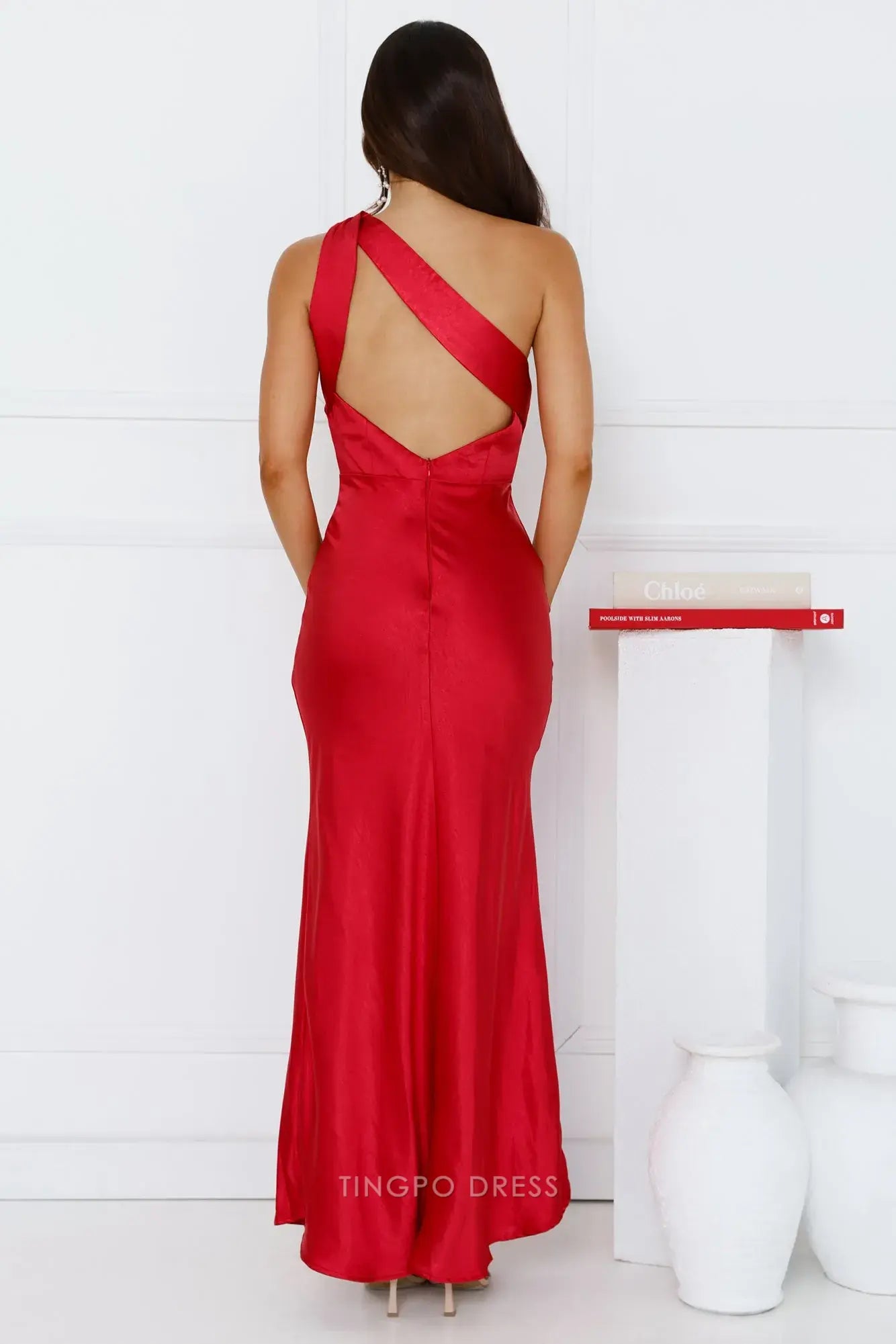 Simple Sheath/Column One Shoulder Sleeveless Open Back Ankle-Length prom dress